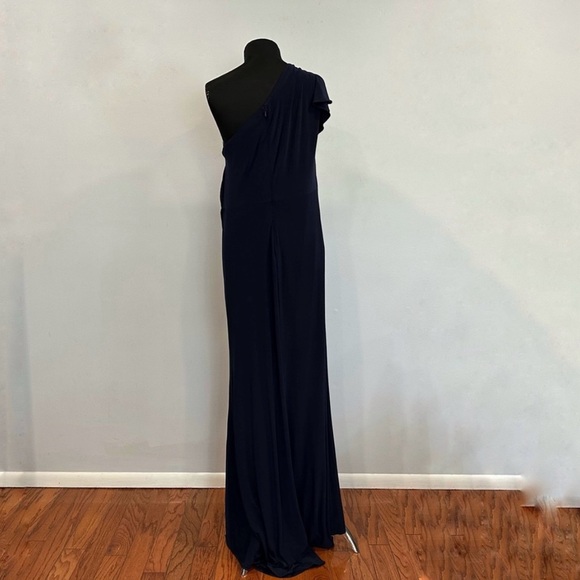 Mac Duggal 67858 Ruffled One Shoulder Draped Gown Navy Blue 16 - Picture 5 of 7